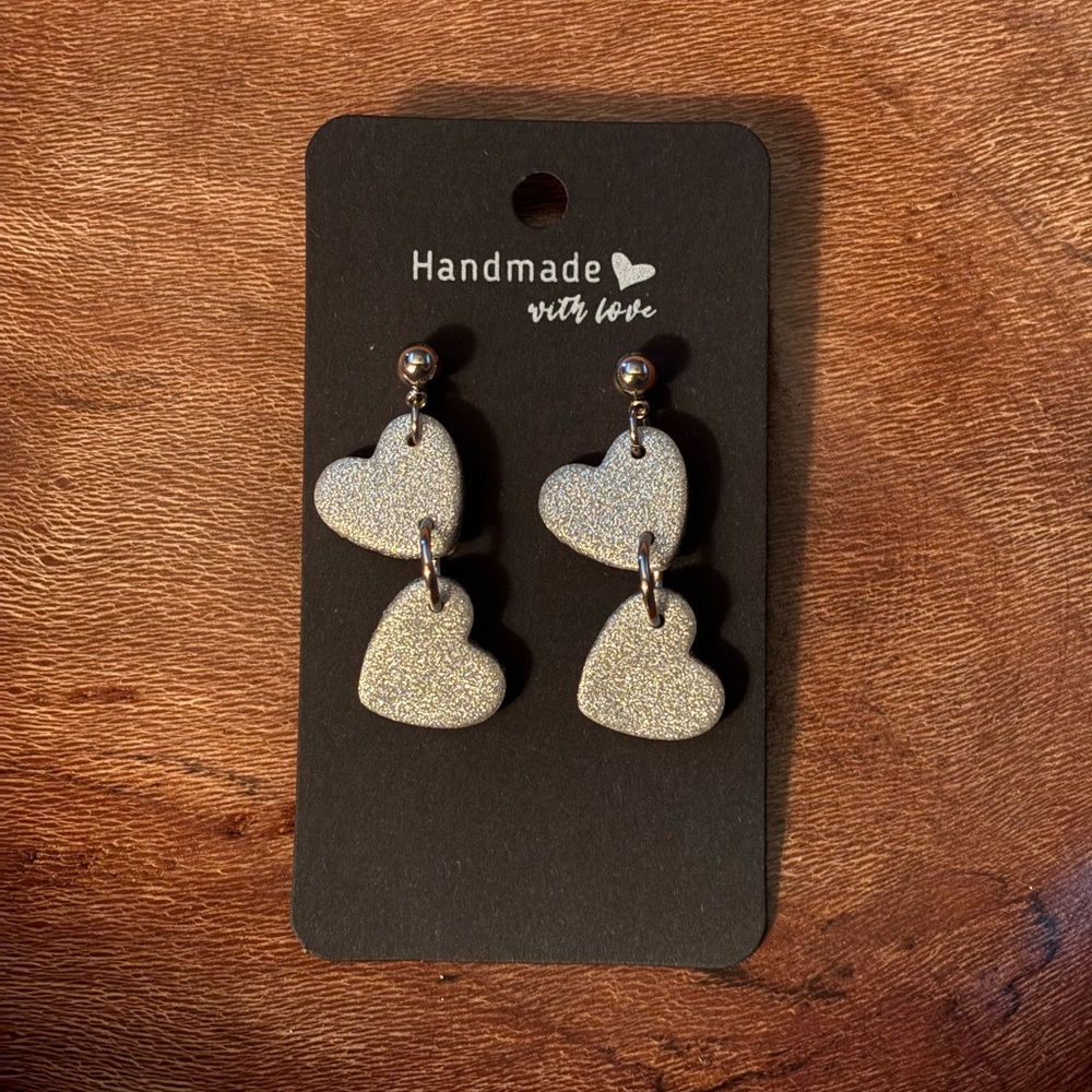 Sparkly silver heart earrings